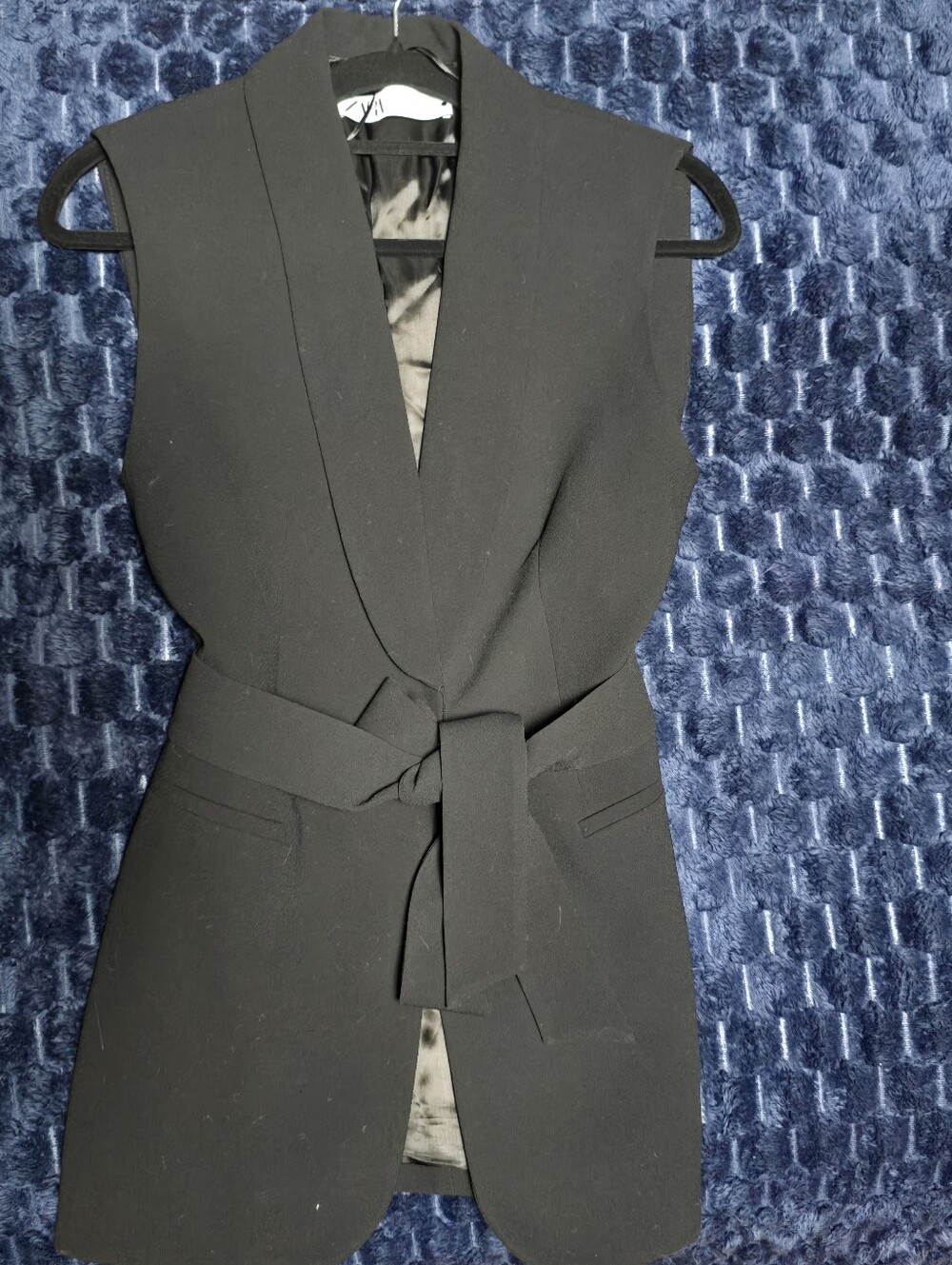 Zara Black Sleeveless Blazer Vest with Belt
